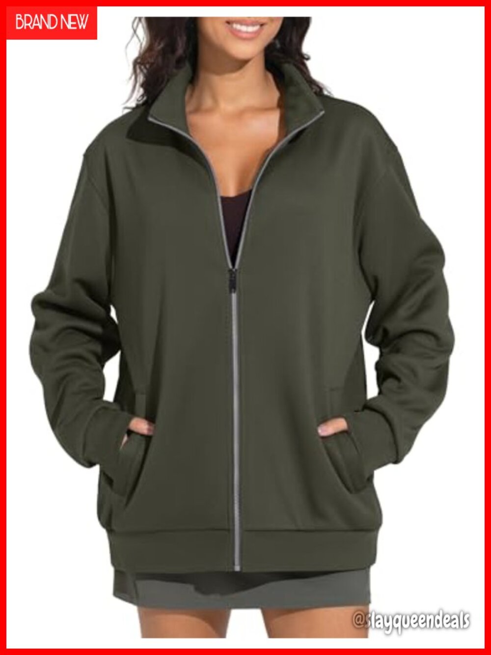 Women's Oversized Zip Up Fleece Sweatshirt Mock Neck Jacket